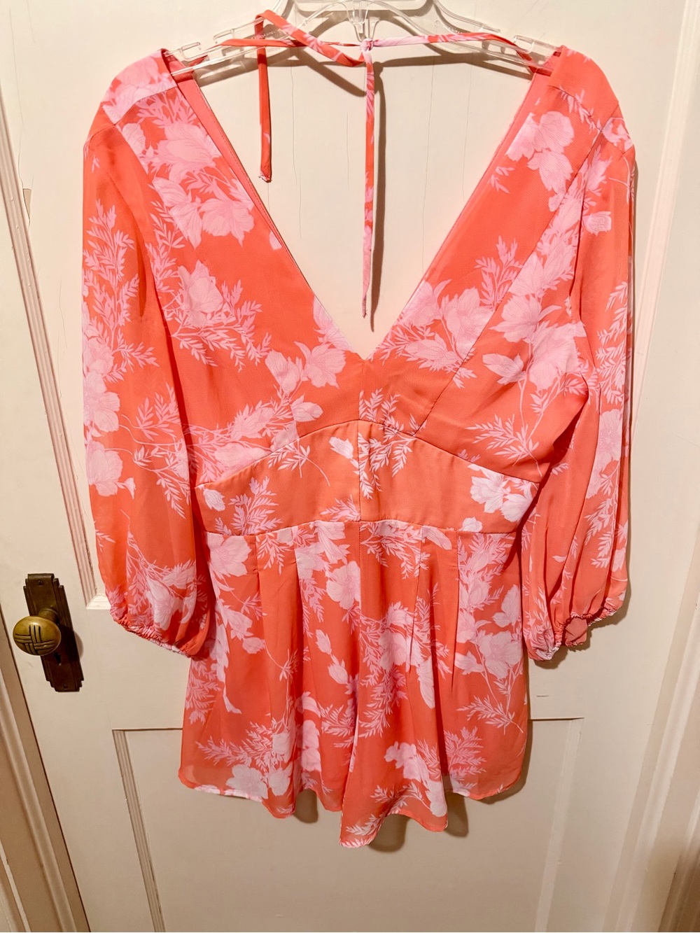 Francesca's Coral & White Floral V-Neck Tunic